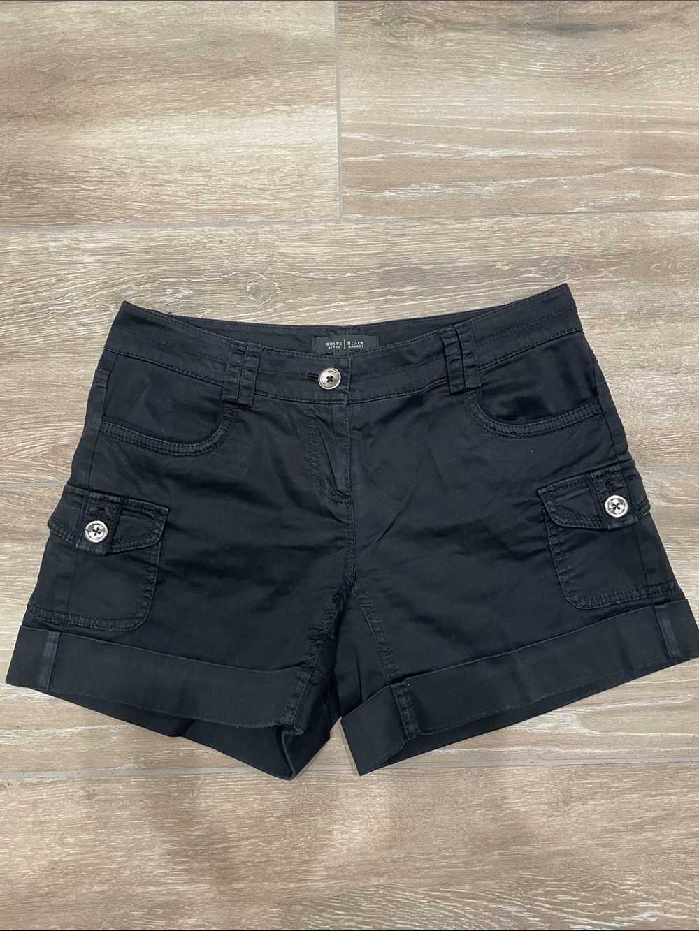 White House Black Market Black Cargo Pocket Shorts with Button Details